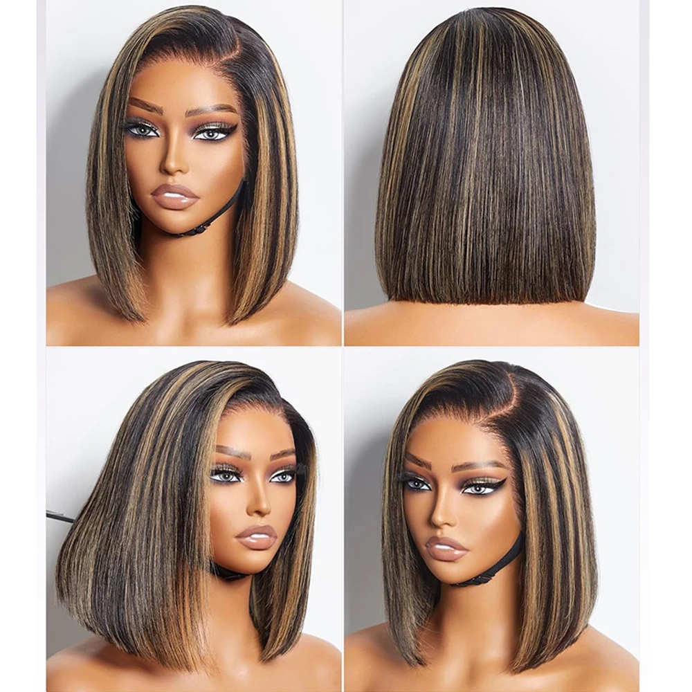 Short Straight Bob Wig 1B/27 Highlight 13*4 Transaprent Lace Frontal Wig Brazilian human hair Pre Plucked Real Human Hair Wig