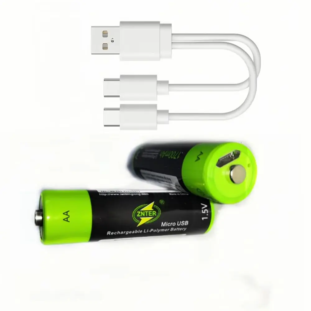 

2pcs/lot ZNTER AA rechargeable battery 1700mAh USB 1.5V rechargeable lithium polymer battery mouse camera microphone AA battery