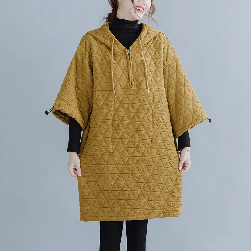 

Warm Cotton Jaet Women's Mid-Length plus Size Faionable Slimming Dr with Hood Cotton Filled Thiened Long Sve Zipp...