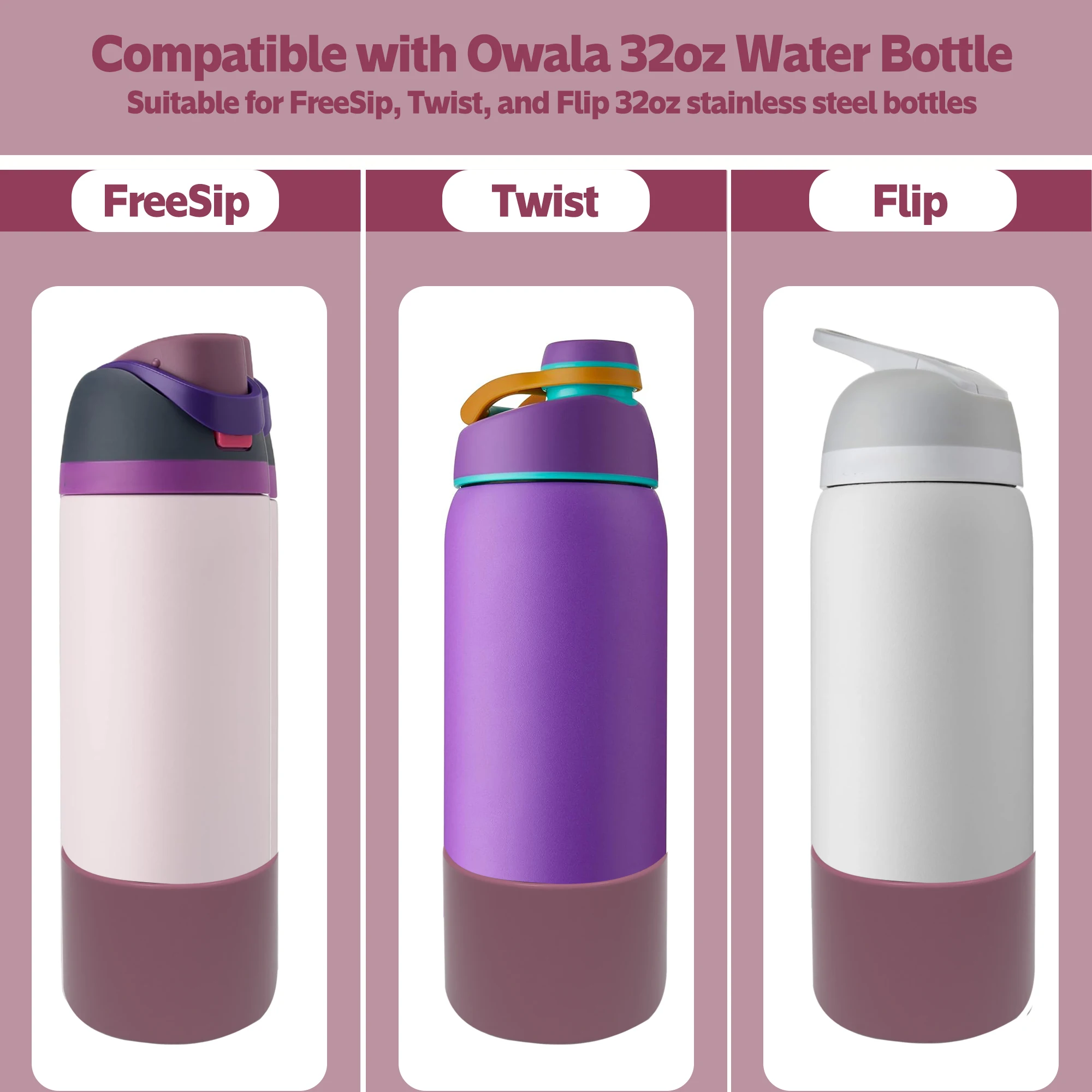 Silicone Water Bottle Boot Anti-Slip For Owala 24oz 32oz 40oz Protective Sleeve Bottom Protector Quencher Adventure