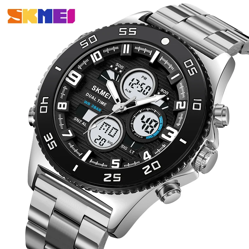 SKMEI 2205  Horloges Mannen Fashion Sport Digital Watch Stainless Steel Men's Watches 5Bar Waterproof Dual Display Wristwatches