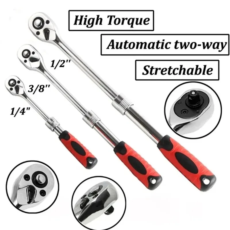 

1/4" 3/8'' 1/2'' Flex Head Socket Ratchet Wrench Extendable Ratchet Set For Auto Repair 72 Tooth Quick Release Spanner Hand Tool