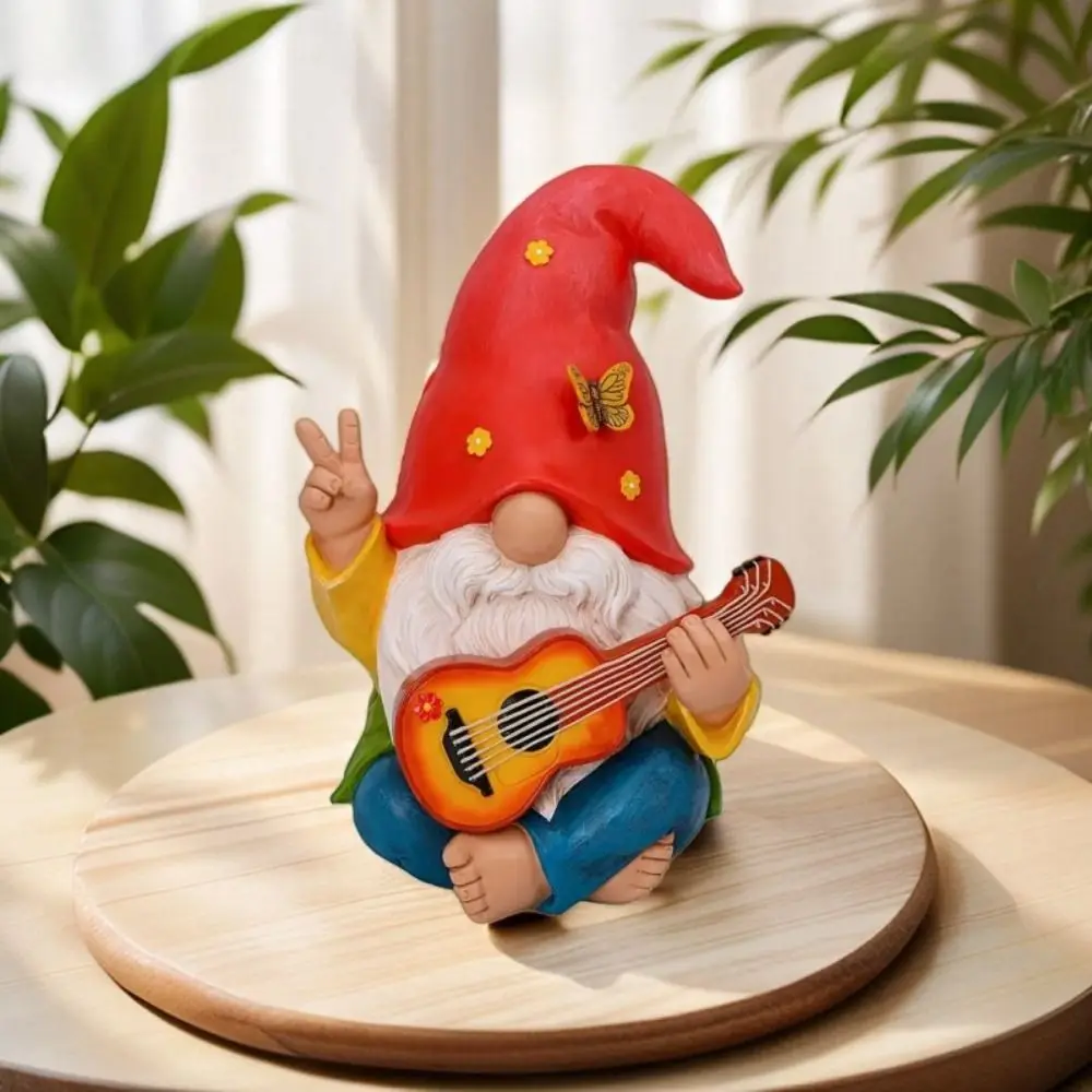 

Colorful Guitar Dwarf Statue Cute Festival Guitar Playing Gnome Statue Resin Crafts Weatherproof Hippie Gnome Figurine