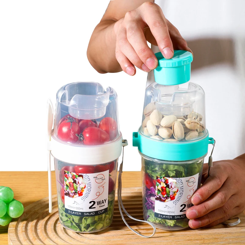 Oatmeal Cup Yogurt Nut Fat Reducing Vegetable Fruit Box Cup with Lid Spoon Breakfast Lunch Box Portable Salad Cup
