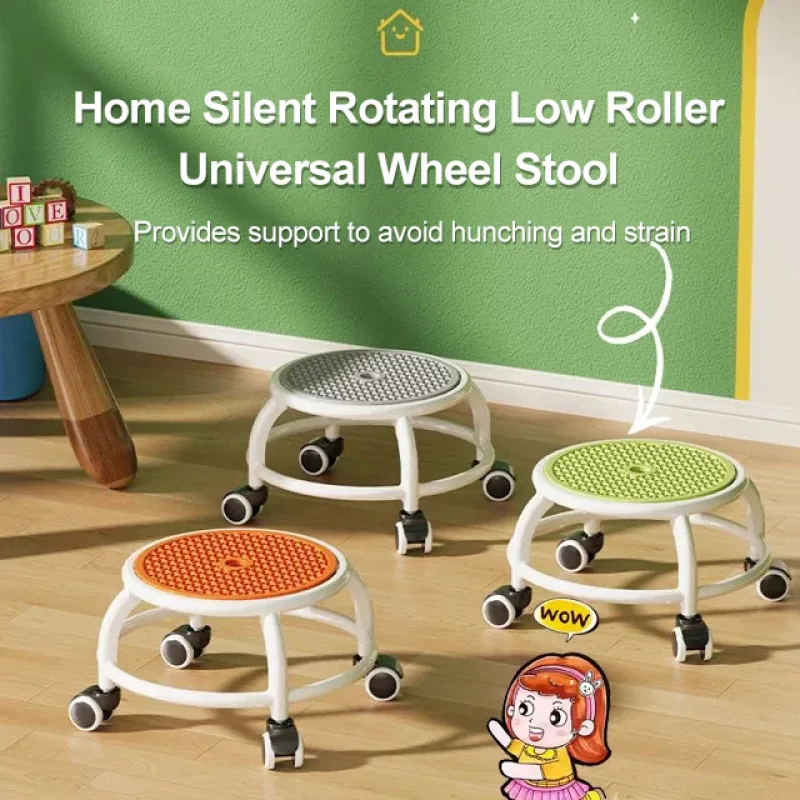 Multifunctional Silent Swivel Stool with Wheel Portable Rotating Stool Household Lazy Round Low for Toddler Learning To Walk
