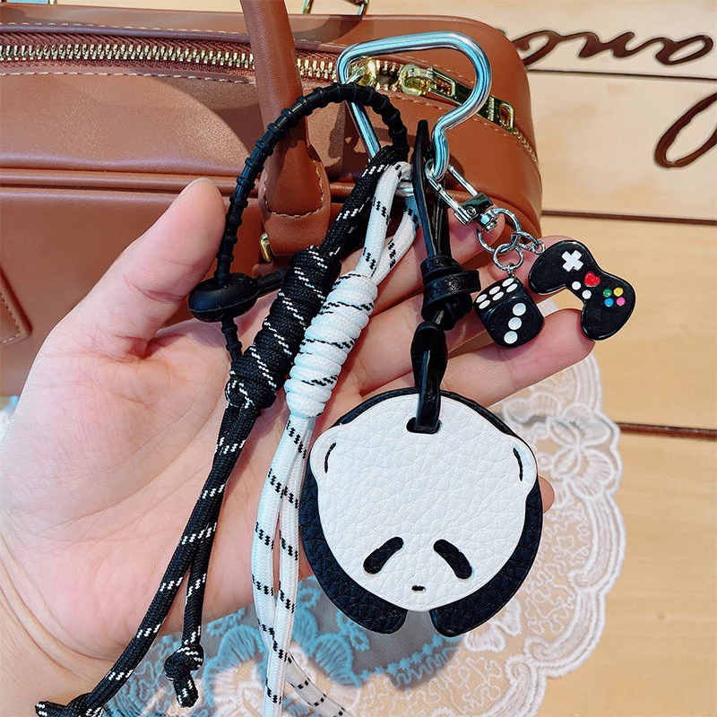 Pu Leather Panda Pendant Chinese Style Braided Rope Toy Keychain Pendant Bag Car Key Creative Pendant Valentine's Day Gifts 2025