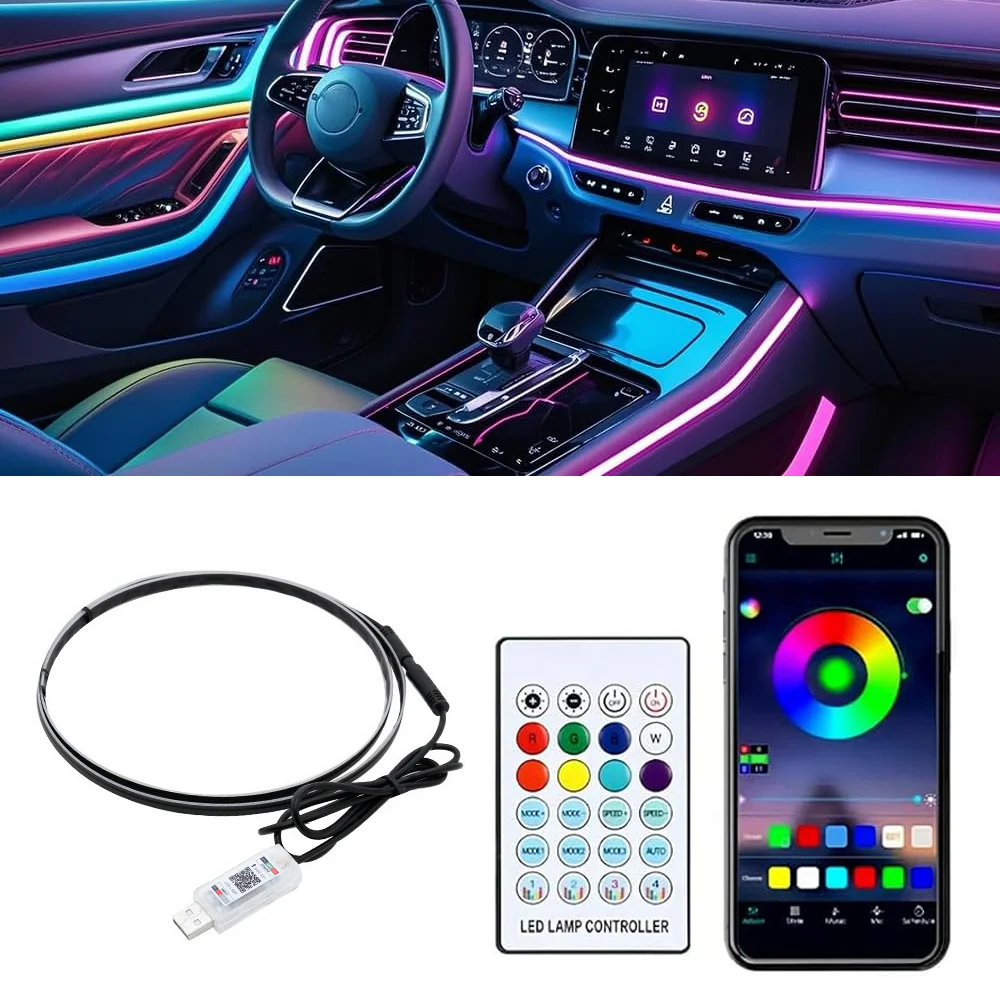 USB RGB Automotive Atmosphere Decorative Lamp Music Sync App Remote Control Led Interior Light Strip Car Foot Ambient Lights