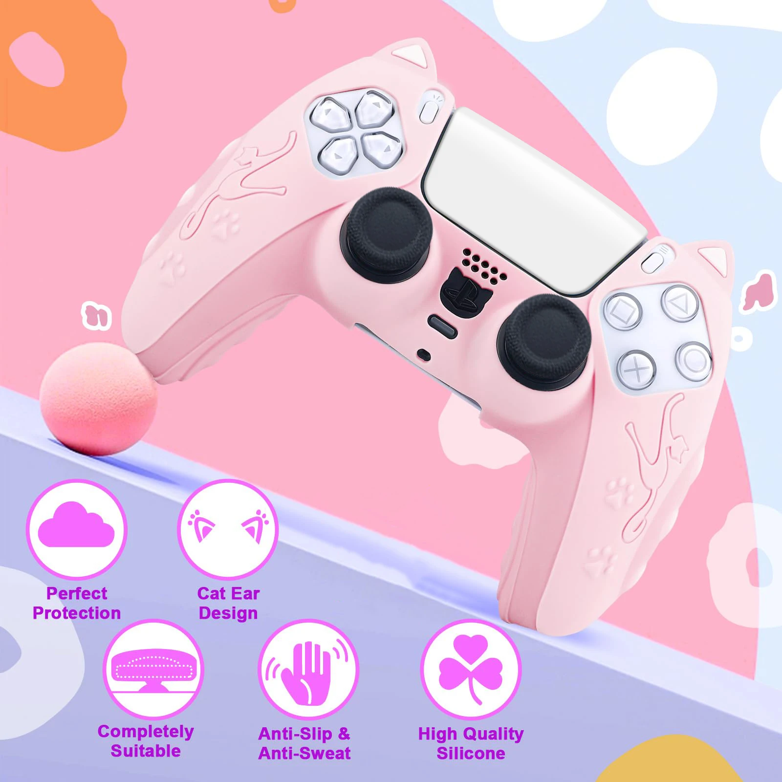 Cute Cat Ear Silicone Protective Case for Sony PS5 Controller Soft Anti-Slip Shockproof Gamepad Cover Skin For PS5 Cases Shell