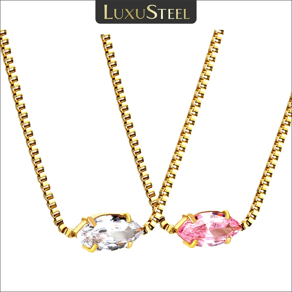 Luxus Stahl trend ige bunte Strass Charm Halskette Frauen Edelstahl Augen form Zirkon dünne Box Kette Halsreif edlen Schmuck