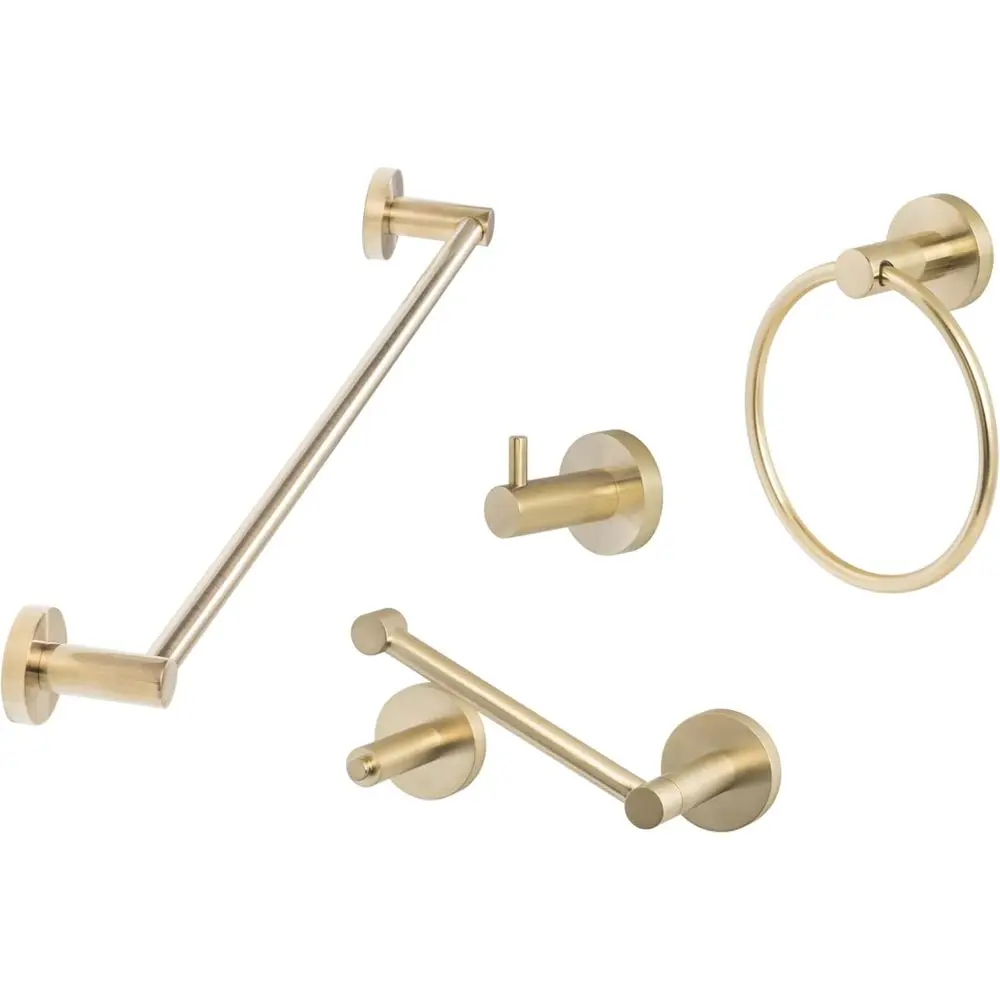 Lugano 4-Piece Bath Accessory Set: 30 Towel Bar, Robe Hook, Ring, and Tissue Holder in Satin Brass