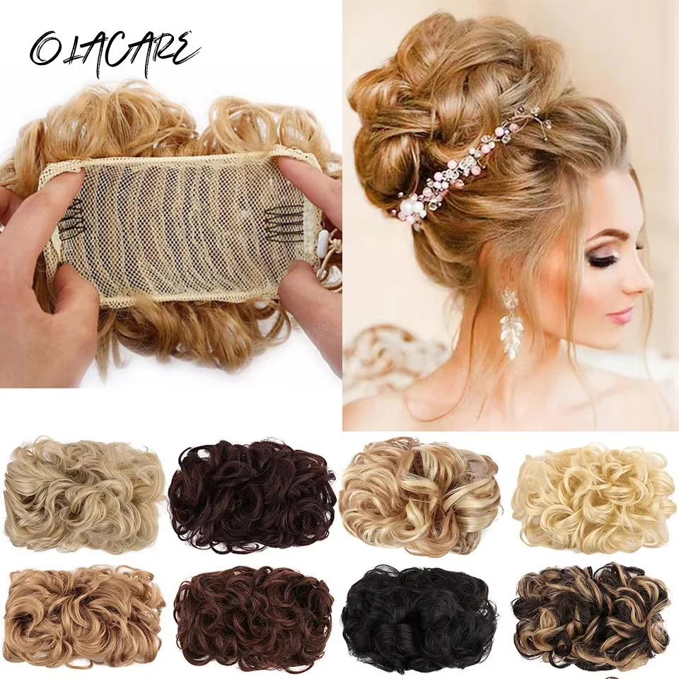 Synthetic Curly Chignon Elastic Rubber Band Scrunchie Wrap Hair Messy Fluffy Bun Hairpieces Retro Bride Hairstyle