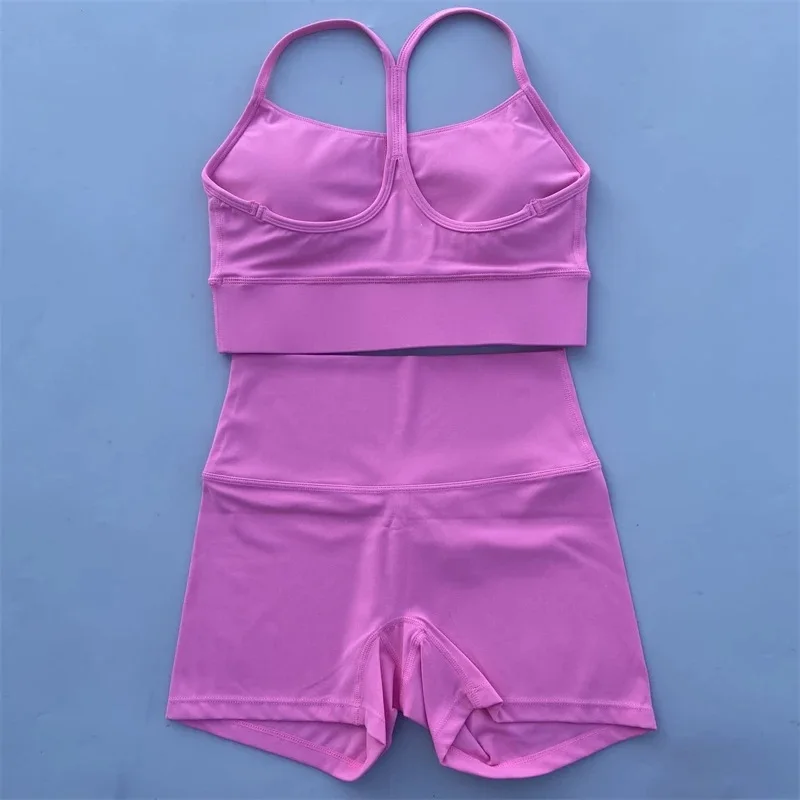 Beau dos de lingerie de sport en forme de Y, costume deux pièces à séchage rapide, short de yoga serré à la taille nue, combinaison de yoga de gymnastique
