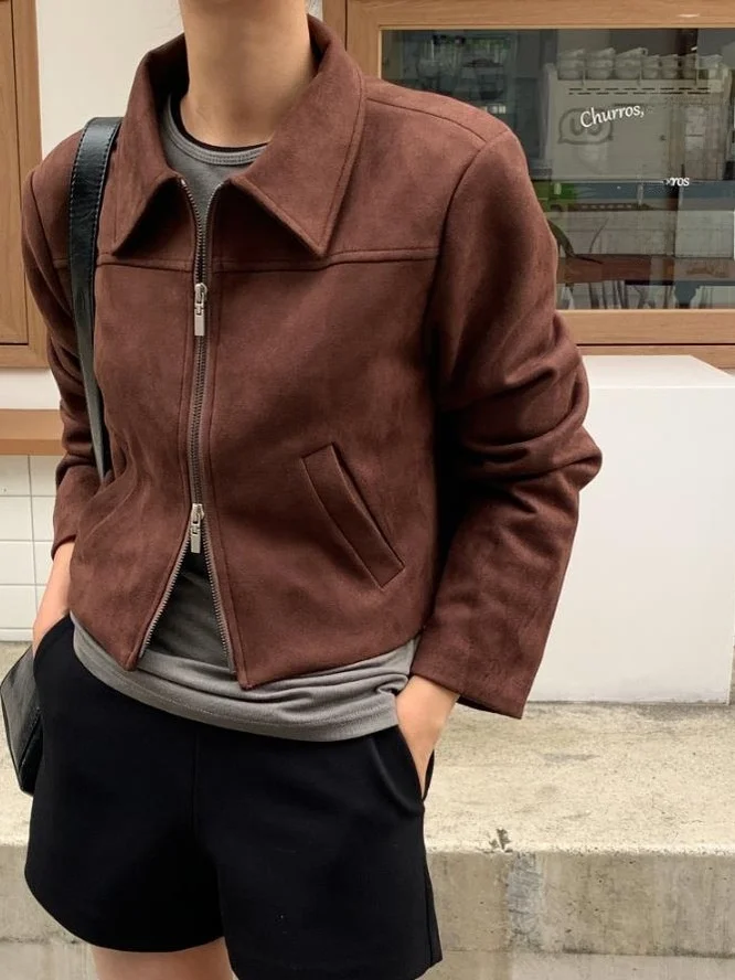 Retro Dubbele Rits ort Suede Jaet Dames Chic Veelzijdige Bovenkleding Open Vest Top Koreaanse Sle Loose Fit Herfst Winter