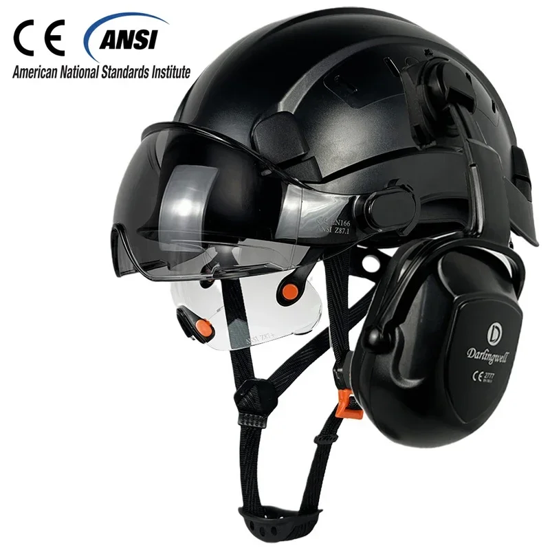 

New Type CE Safety Helmet With Visor For Engineer And Earmuff EN352 ABS Hard Hat ANSI Work Cap Head Protection EN397