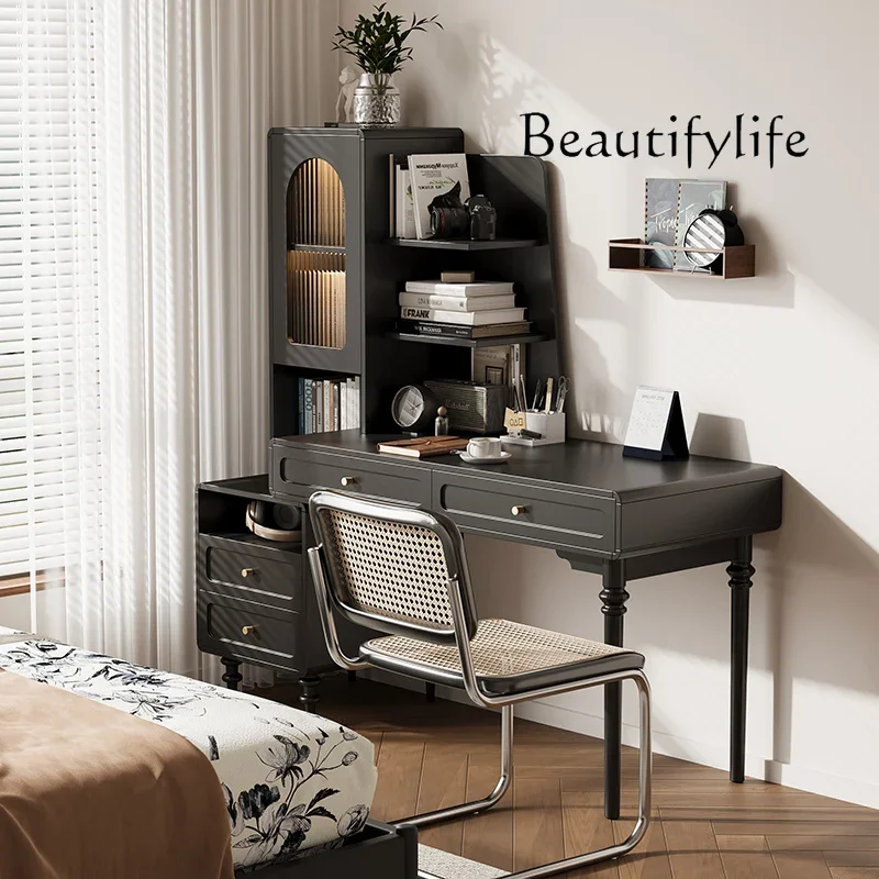 

D25 solid wood retractable desk bookshelf integrated table against the wall corner desk bookcase medieval computer desk