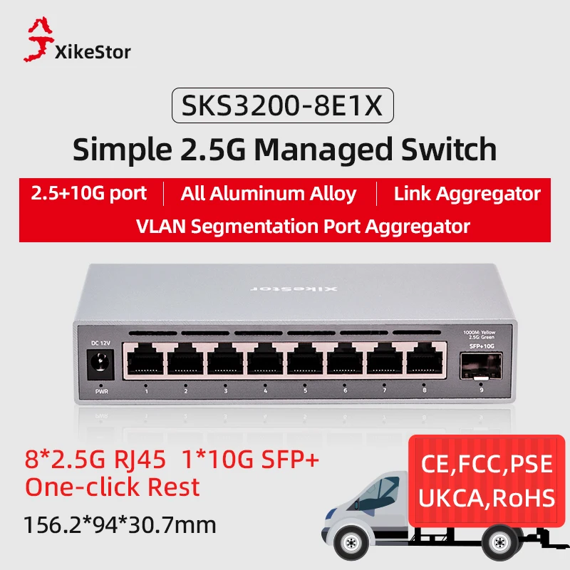 XikeStor Easy managed 8-port 2.5G + 1-port 10G, support VLAN link aggregation, fanless design network hub and splitter