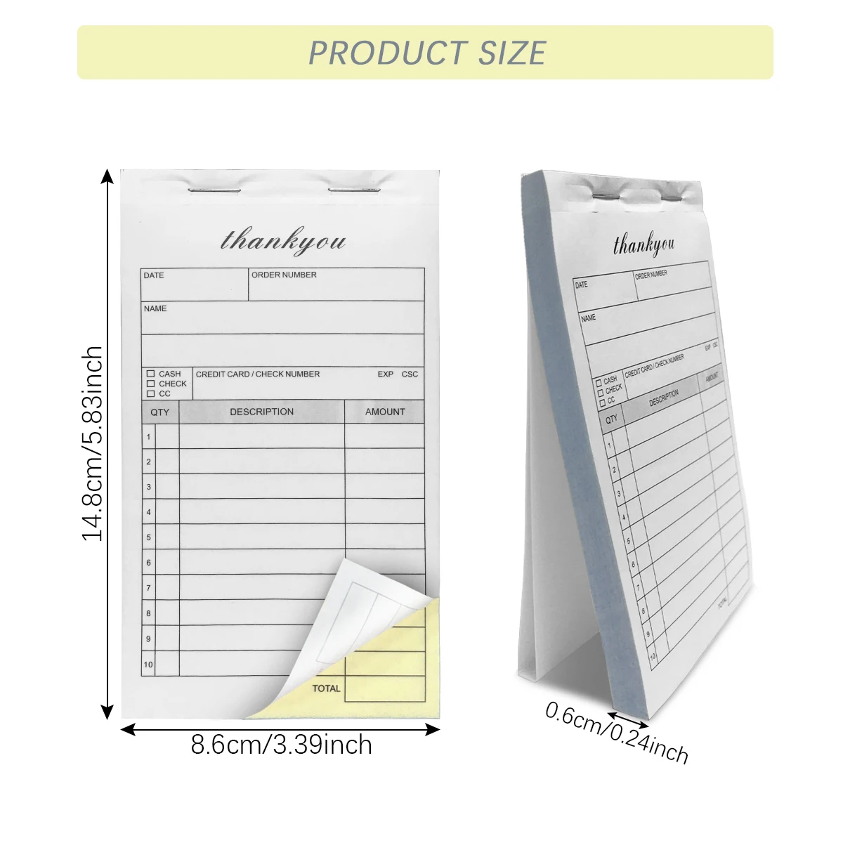 1pc, Order Books With Cardboard, 2 Part Carbonless Invoice Book For Small Business, 3.4x5.5 Inches,Receipt Book (100 Sheets)