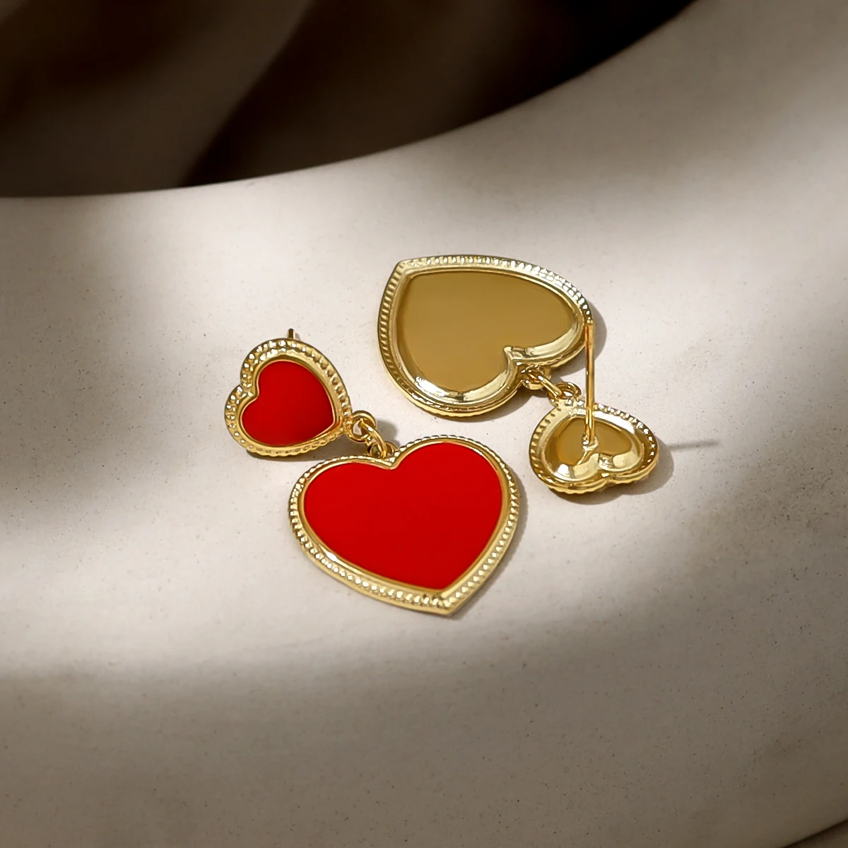 WILD & FREE Red Enamel Stainless Steel Heart Drop Earrings for Women Trendy Sweet Cute High Quality Jewelry Waterproof