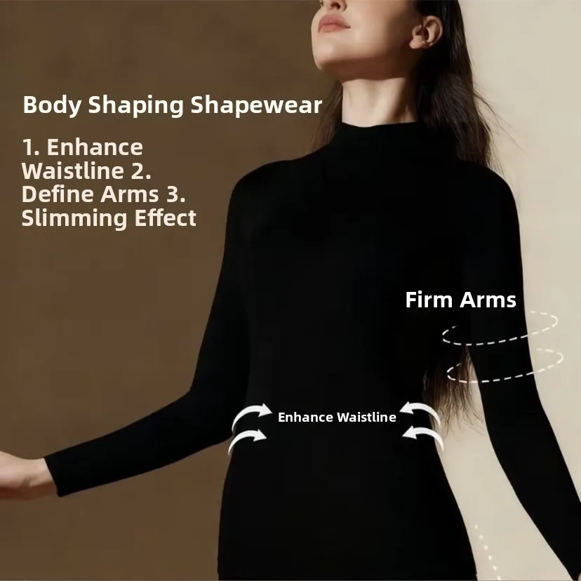 Thiened Fce Caldo Dimagrante Colletto alla coreana apewear Strato Base Cura della pelle Autunno Inverno Lungo Sve T-shirt Faion da donna