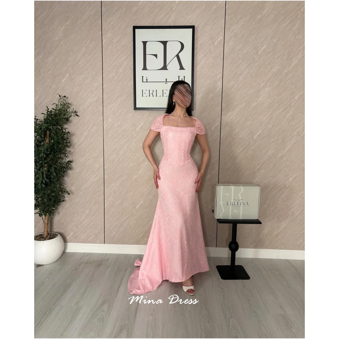 

Mina Customized Pink Prom Dresses for Special Occasions Square Collar Luxury Women Evening Dress Elegant Formal Women's Dresses