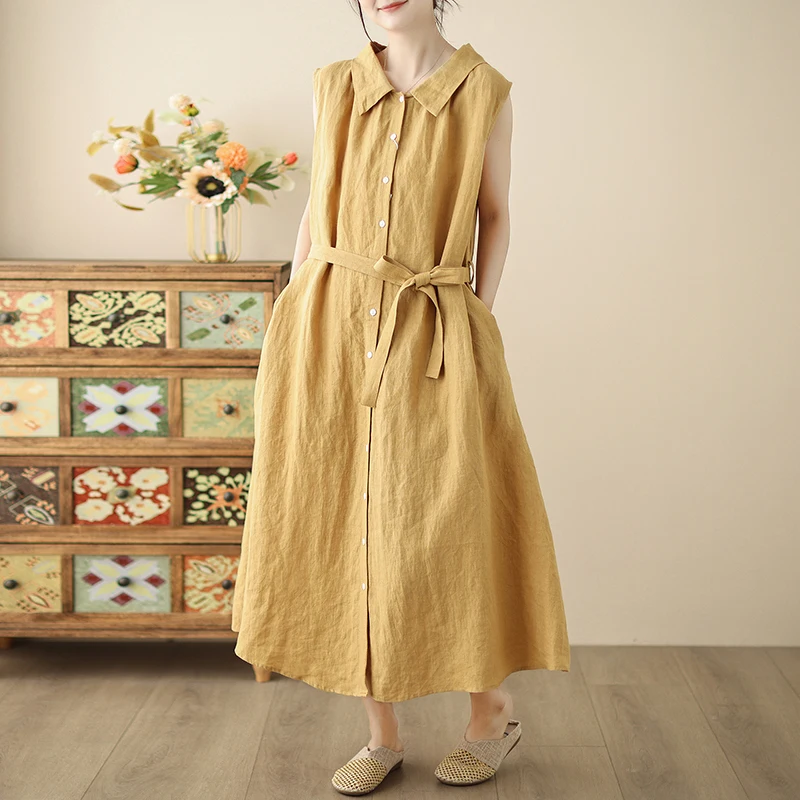 Летнее новое женское платье-ру – обзор и цена Casual Loose Linen Shirt Dress