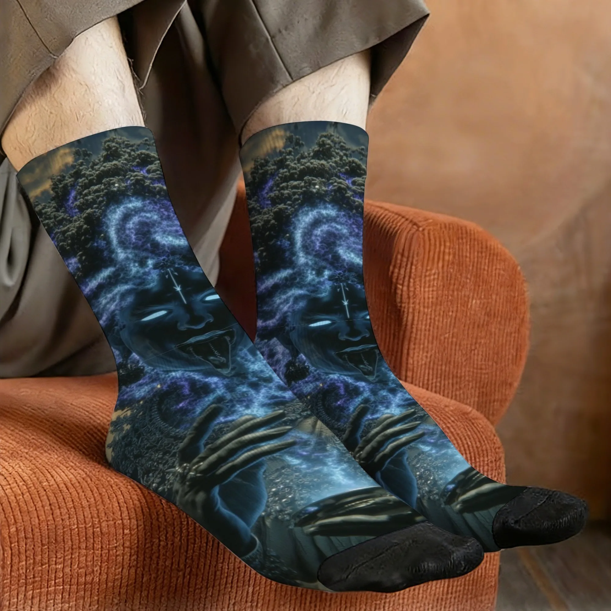 Harajuku Retro Dark Magic Ghost Print Men's Socks Novel Street Trend Evil Fantasy Style Casual Socks Crazy Party Holiday Gift