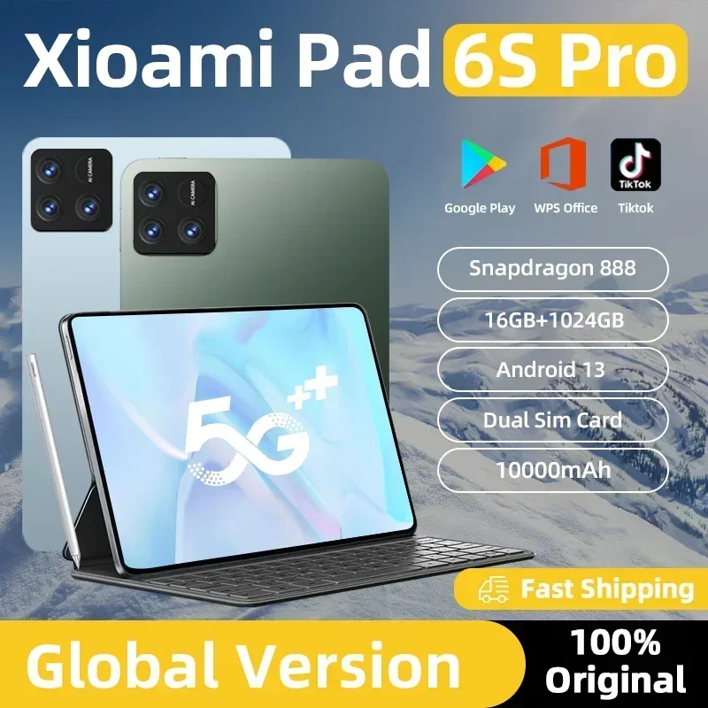 2024 Original Pad 6S Pro Global Version HD 4K Android 13.0 Snapdragon 888 11inch 16GB+512GB 10000mAh Tablet PC 5G Dual SIM WIFI