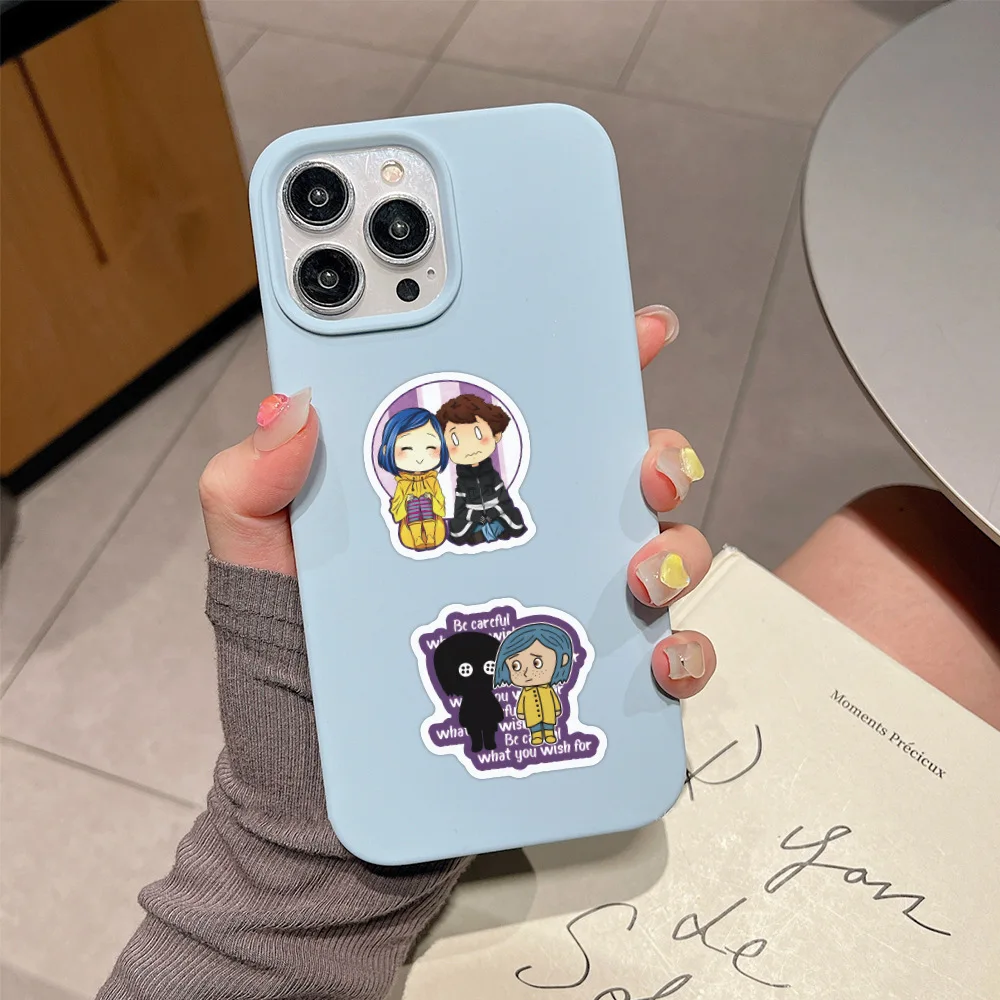 60 szt. Naklejek z filmu horroru Coraline i Tajemnicze Drzwi, naklejki na telefon, album, walizkę, kreskówkowe naklejki graffiti, naklejki na artykuły papiernicze