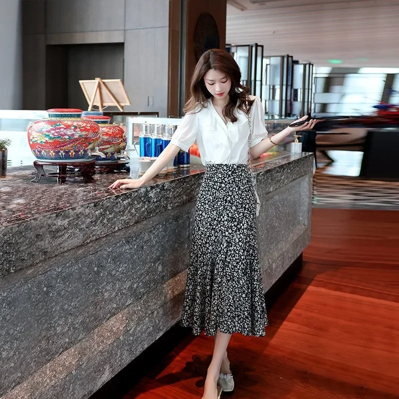 2025년 여름 스타일리시한 한국 스타일의 단정하고 우아한 캐주얼 의류 트렌드 스트리트웨어 여성 치마 쉬폰 여성 스커트