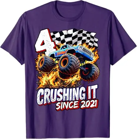 3 Year Old Crushing It 2022 Boys Monster Truck 3rd Birthday T-Shirt Born in 2021 4th Birthday Saying Tee 5th Party Clothes Gifts