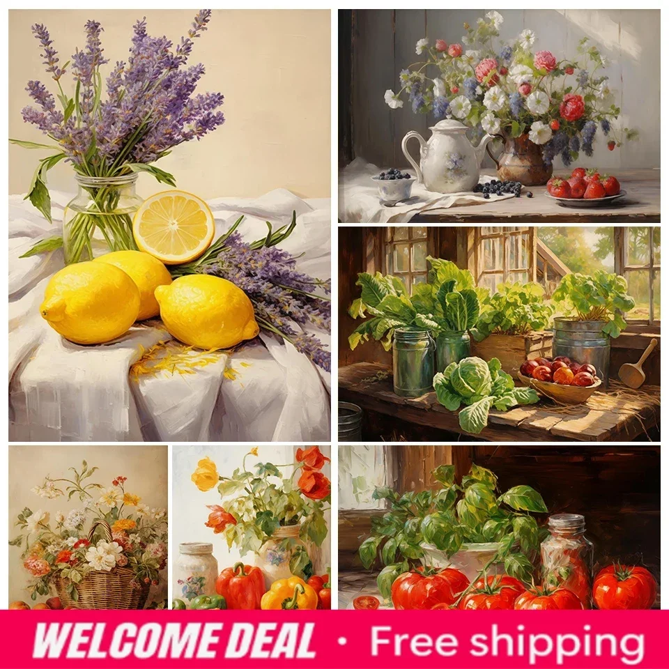 Vintage Vegetable Fall Fruits Posters Grape Cabbage Fruit Basket Prints Canvas Painting Wall Art Pictures Home Living Room De