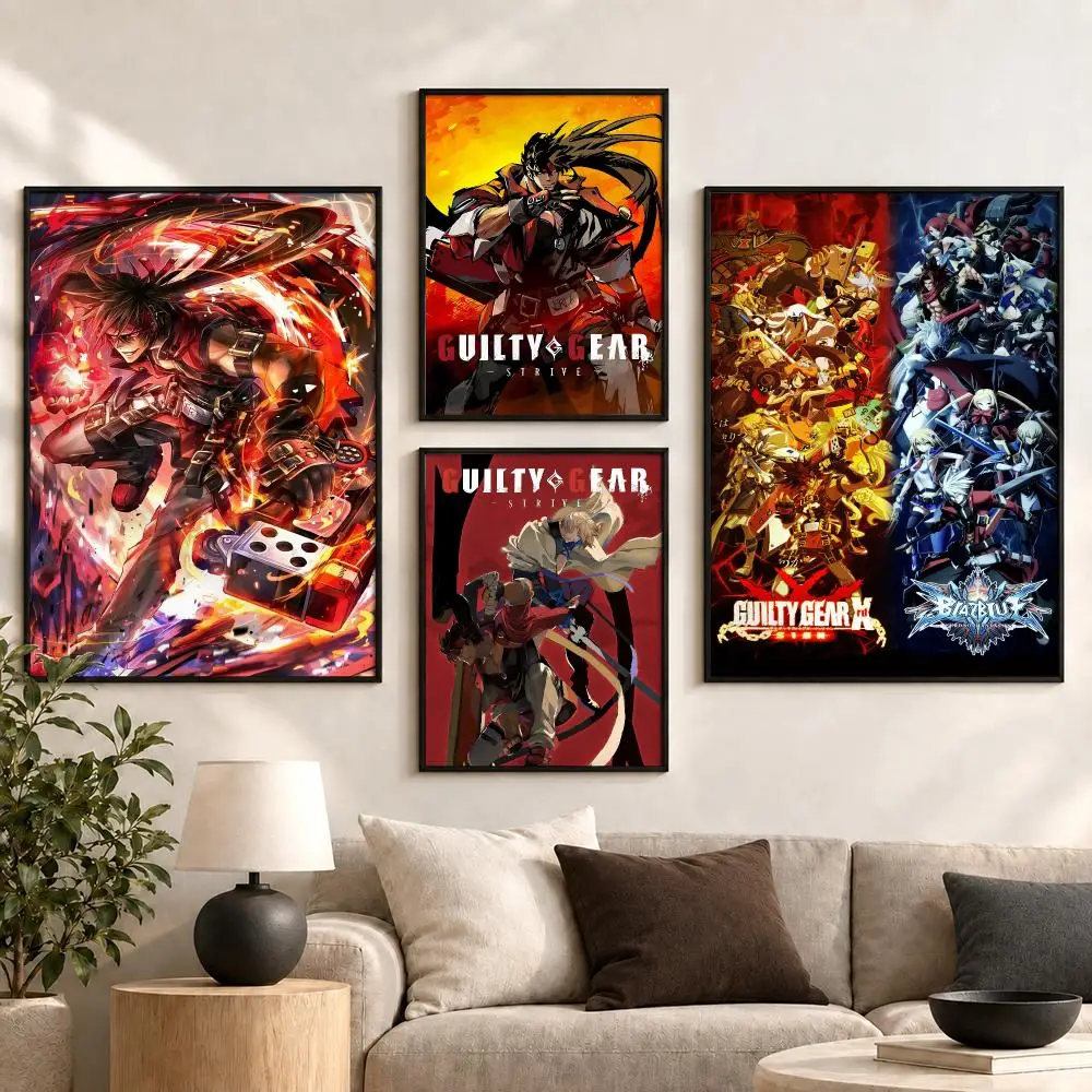 Guilty Gear Anime Style Fighter Dynamic Battle Scene Poster Aesthetic Art Print for Bedroom & Living Room Decor, Unframed