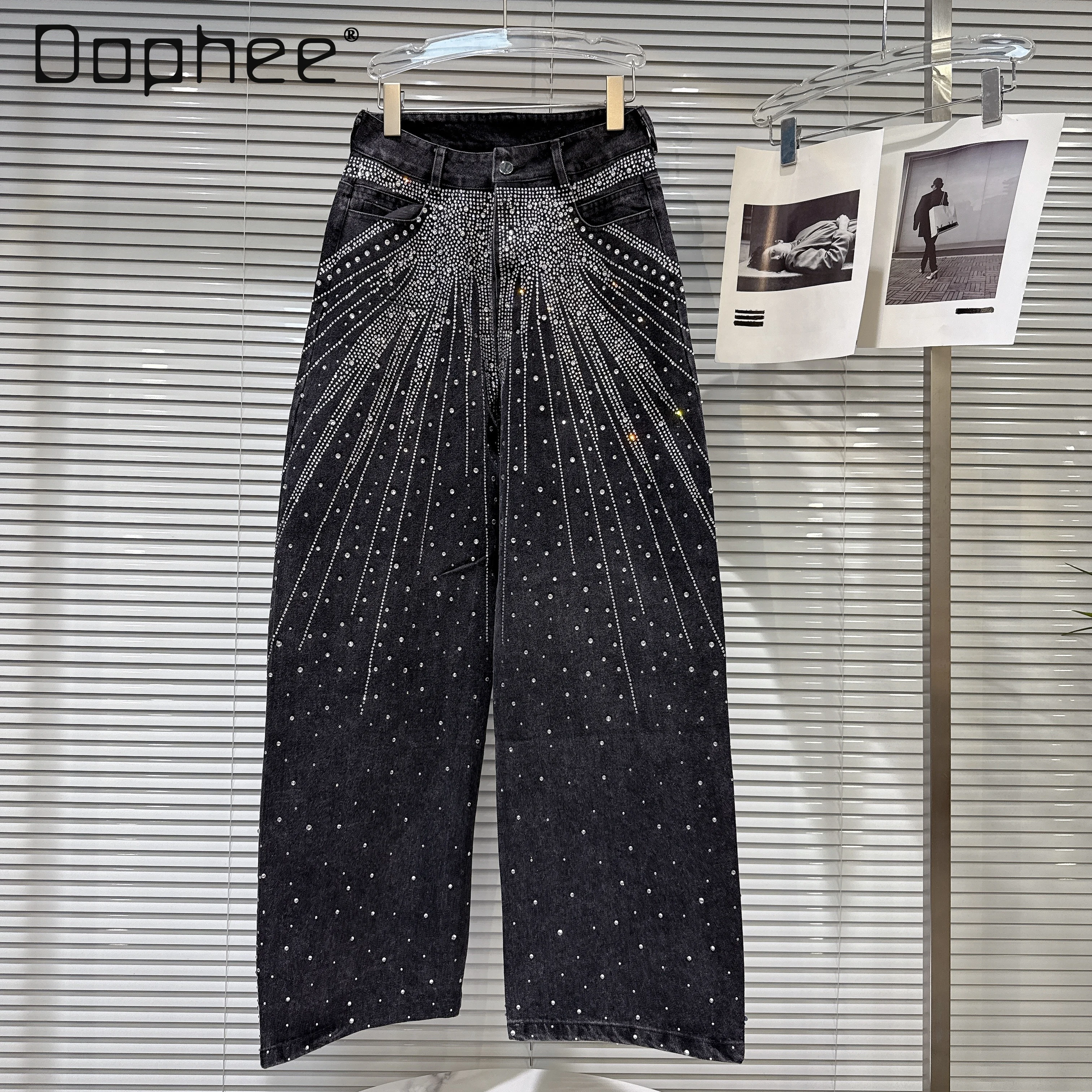 

American Heavy Industry Hot Diamond Loose Jeans Fashion Heavy Industry Temperament Wide Leg Pants Female Spice Girl Y2K Jeans