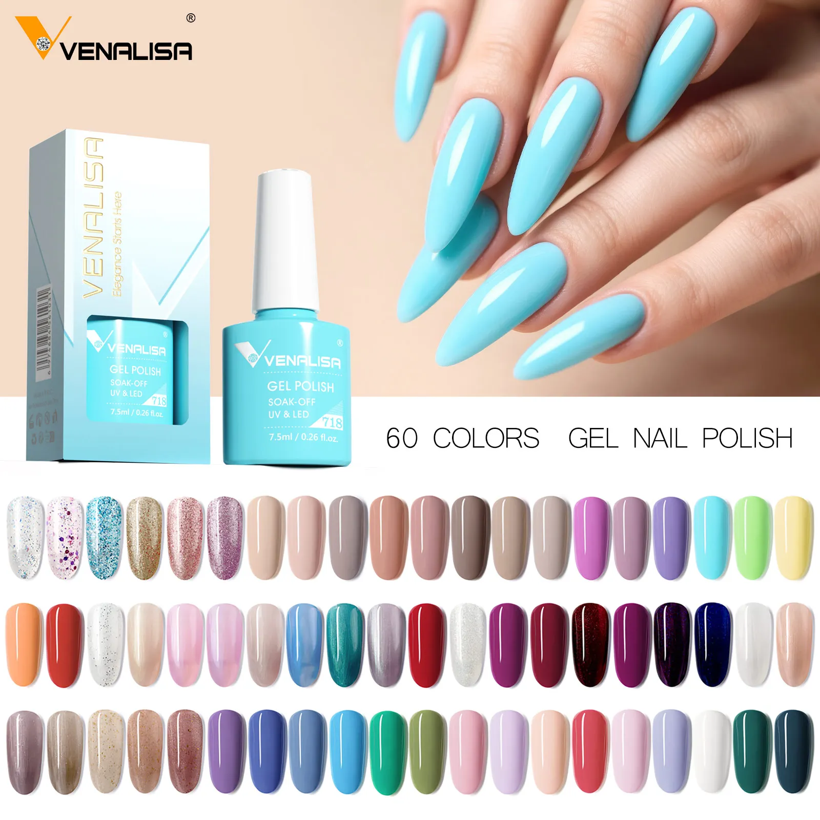 7.5ml TPO Free HEMA Free Venalisa Nail Gel Polish Pearl Color Fall Nails Long Wear Diamond Top Soak Off UV LED Gel Nail 7.5ml
