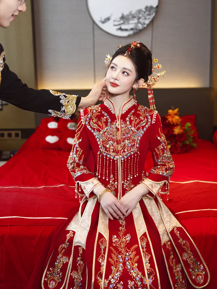 

New 2026 Chinese Sle Wedding Dr XiuHai Wedding Gown orter Size Bride Dr High End Bride Going Public Dr