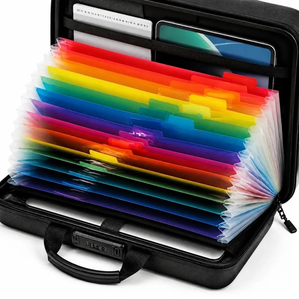 Hard EVA Shell Fireproof Document Briefcase Vertical Strip Multi Layer Waterproof Document Bag With Lock Hard Case