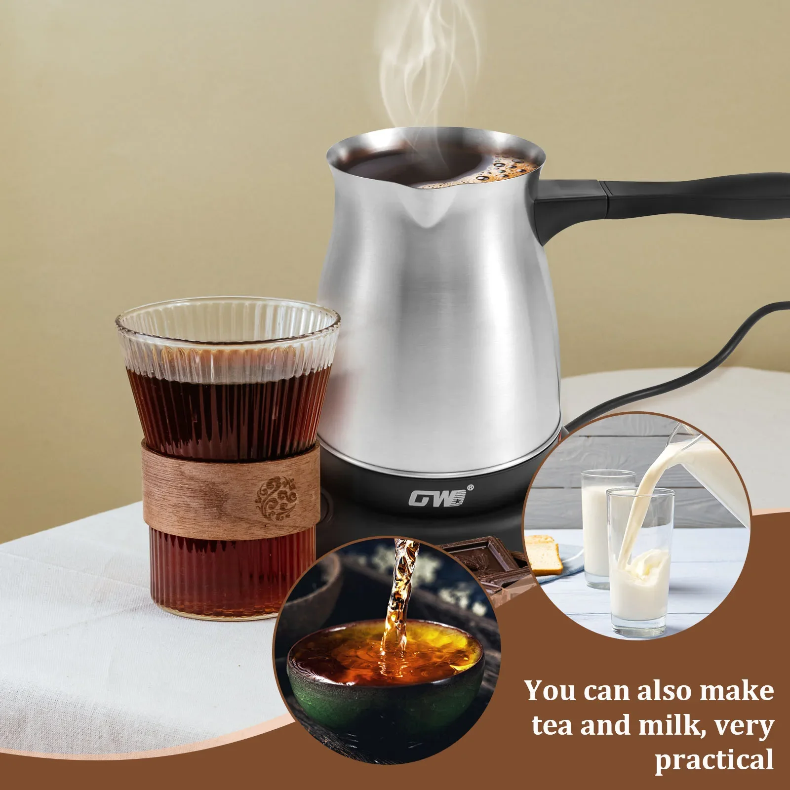 ماكينة صنع القهوة التركية 600 مل ماكينة صنع القهوة التركية الكهربائية من الفولاذ المقاوم للصدأ سعة 5 إلى 6 أكواب ماكينة القهوة التركية