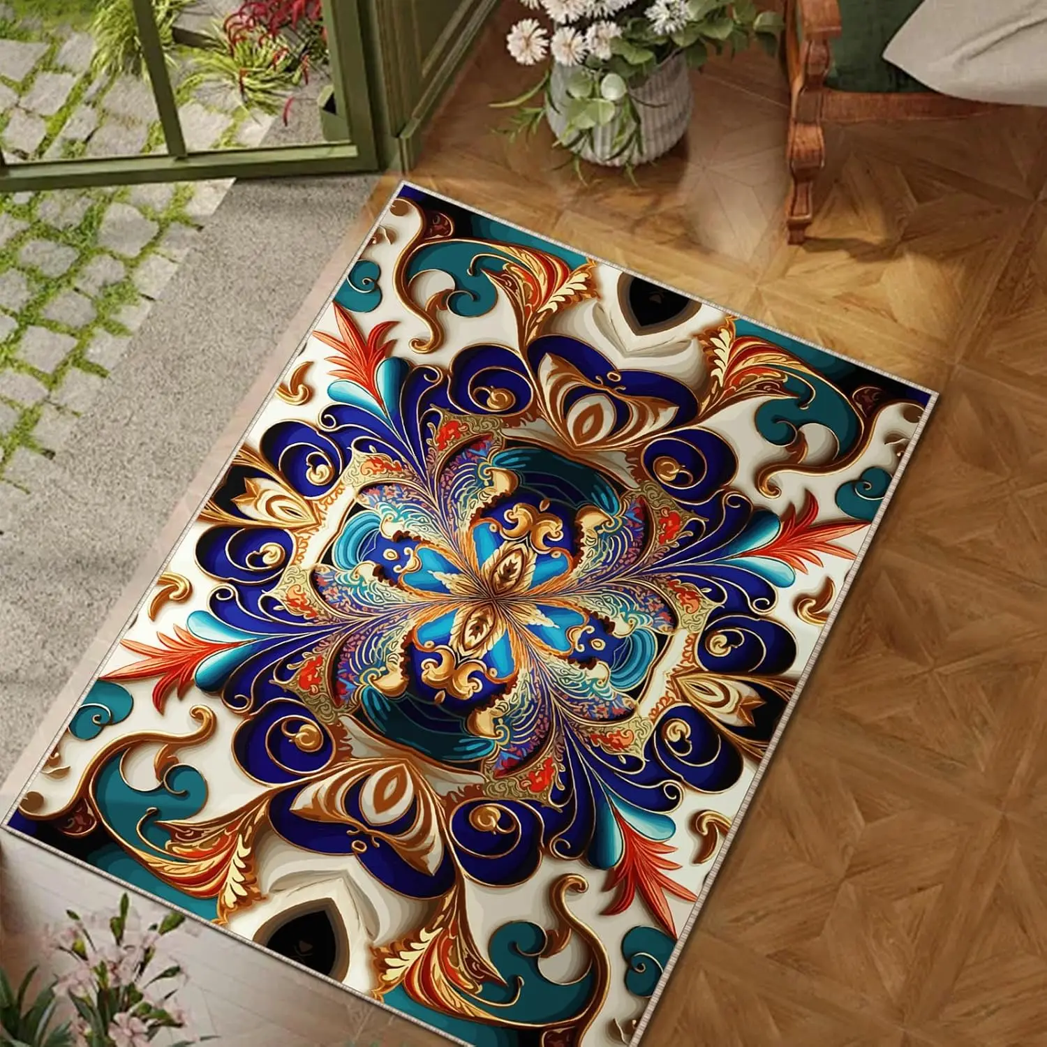 Non-Slip Vintage Hallway Rug Runner with Upgrade Rubber Backing, Stain Resistant Faux Wool Distressed Carpet Runner for Bedroom