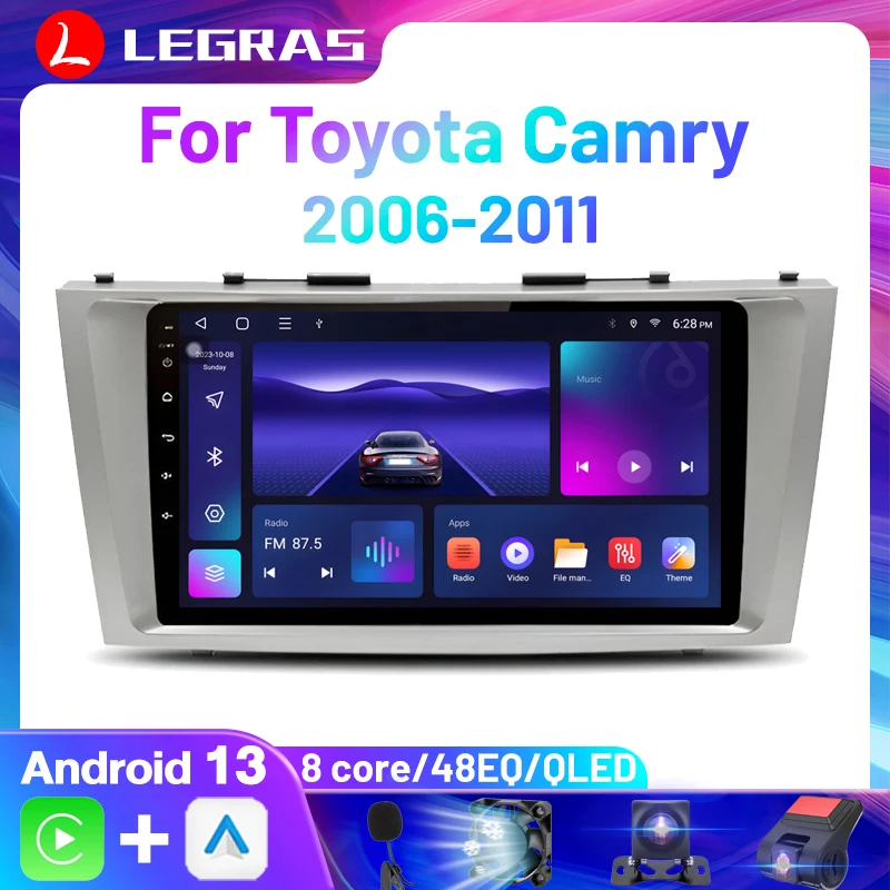 8Core Car Carplay Android 13 Car Radio Multimedia Video Player For Toyota Camry 7 XV 40 50 2006-2011 Navigation GPS Head Unit