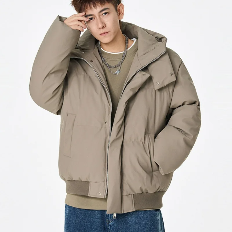 KIDWHXR Winter Men Jacket Loose Long Sleeve Male Hooded Coat Streetwear Thicken Warm Outdoor Casual Man Parkas Outerwear