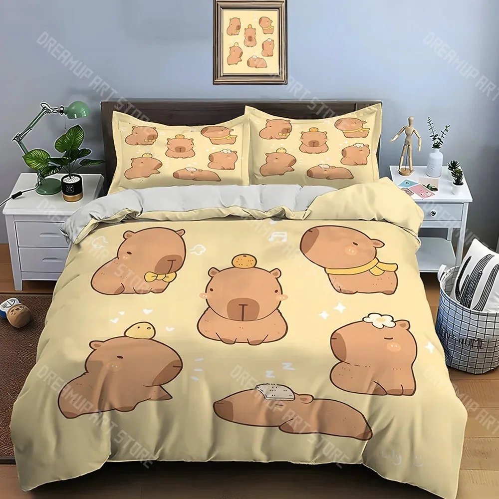 3D Printed Cartoon Capybara Bedding Set for Boys Girls Duvet Cover Pillowcase Twin Queen King Full Single Double Sizes