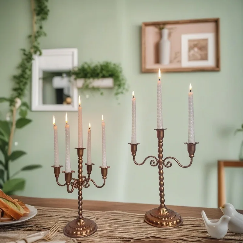 American Style Light Luxury Red Copper Five Headed Candlestick Romantic Candlelight Dinner Atmosphere Decoration Candle Holders