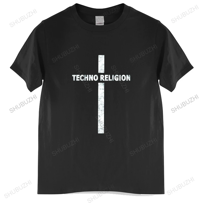 Cool Streetwear Men T Shirt Techno Music Tshirt Short Sleeve Cotton T-shirt Retro Fashion Summer Religion Cross Tee Top Clothing