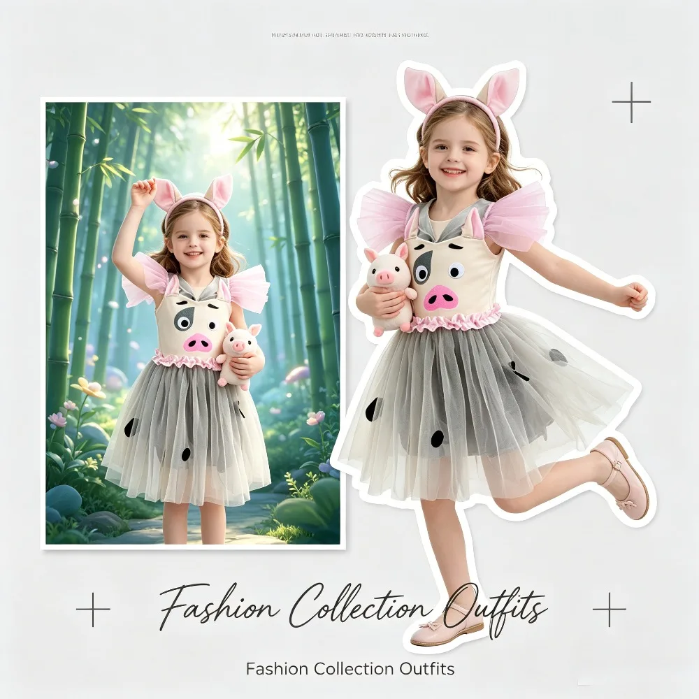 

Cute Piggy Cosplay Costume,Fluffy Tutu Dress,Animal Themed Outfit for Halloween Christmas Dance Stage Performance Birthday Party