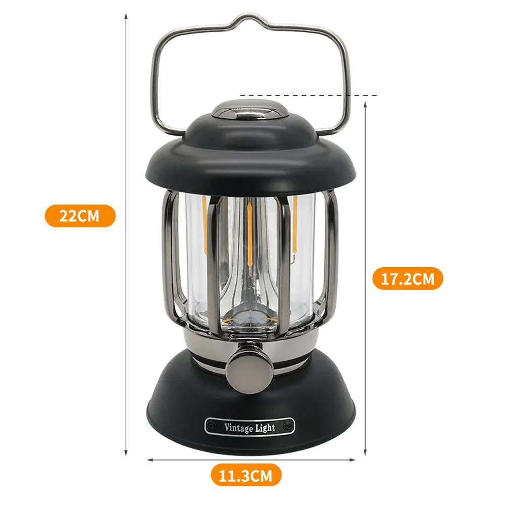 Retro tragbare Campinglaterne 4400 mAh Outdoor Kerosin Vintage Camp Lampe 3 Beleuchtungsmodi Zeltlicht für Wandern Klettern Hof