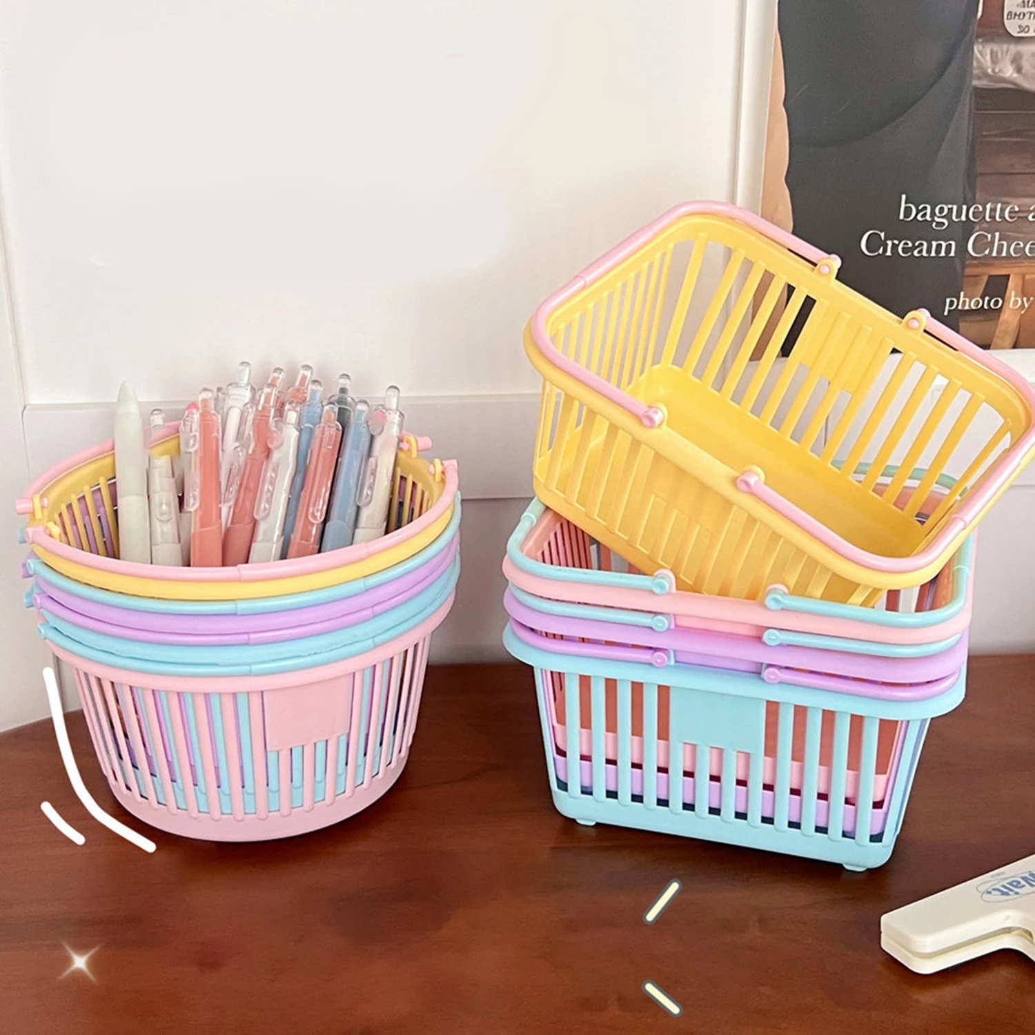 New Plastic Basket Organizer Portable Shopping Storage Box Desktop Sundries Toy Fruit Stationery Organizer Home Storage Baskets