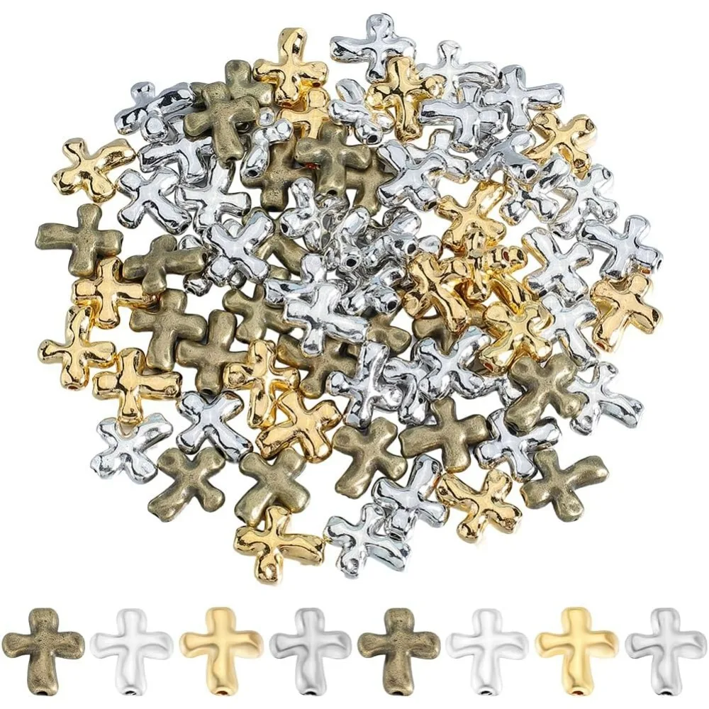 80pcs 1 Box Cross Spacer Beads Small Gold Cross Beads Assorted Tibetan Style Alloy Metal Loose Spacers Crucifix