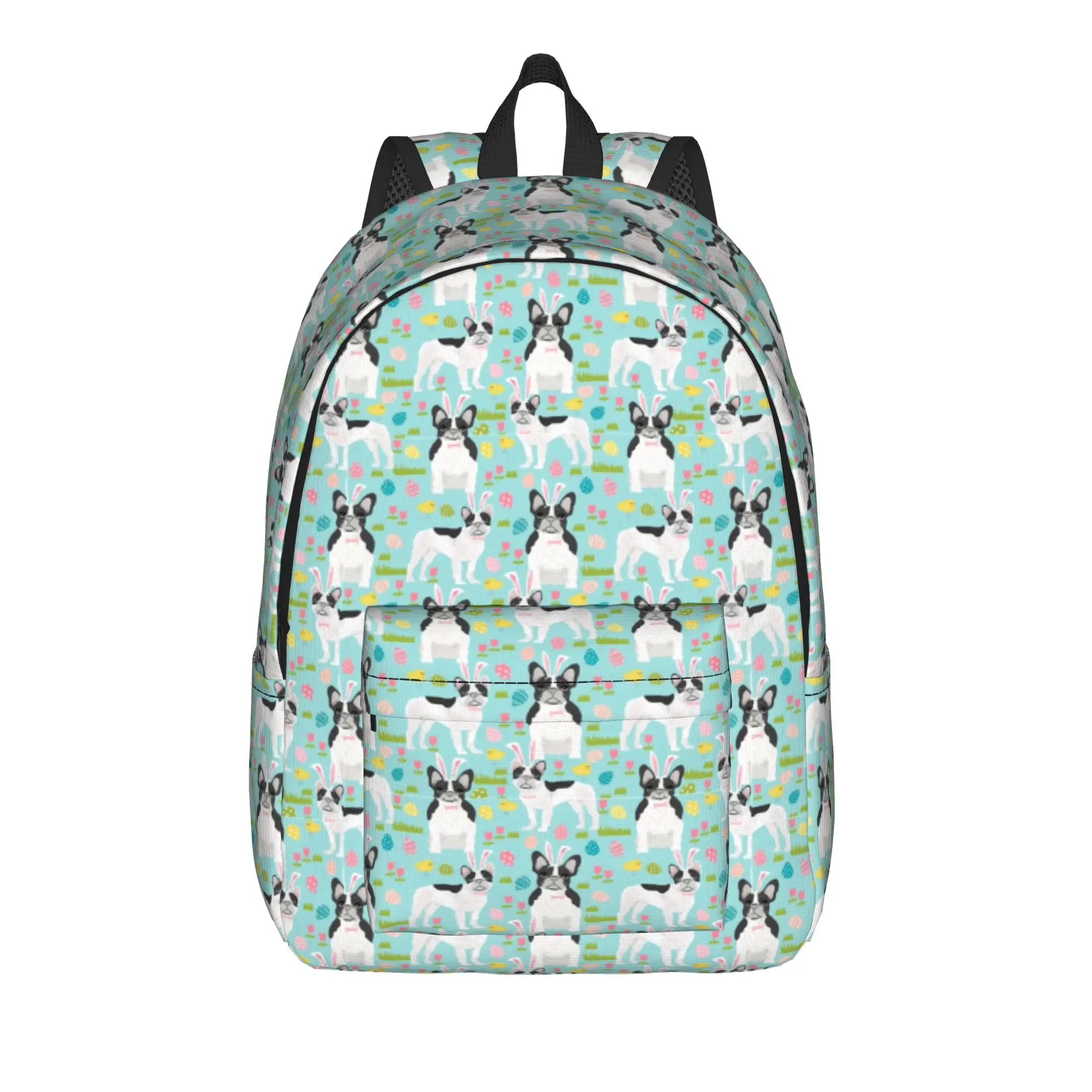 French Bulldog Easter Spring Dog Backpack for Men Women Casual Student Hiking Travel Daypack  College Canvas Bags Durable