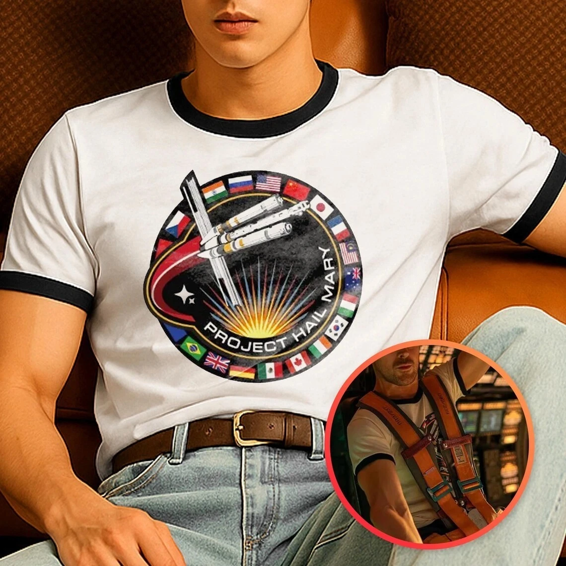 New Project Hail Mary Theme T-shirt Science Fiction Fan Mission Badge Retro Space Pattern Tee Men's And Women's Book Lover Gift
