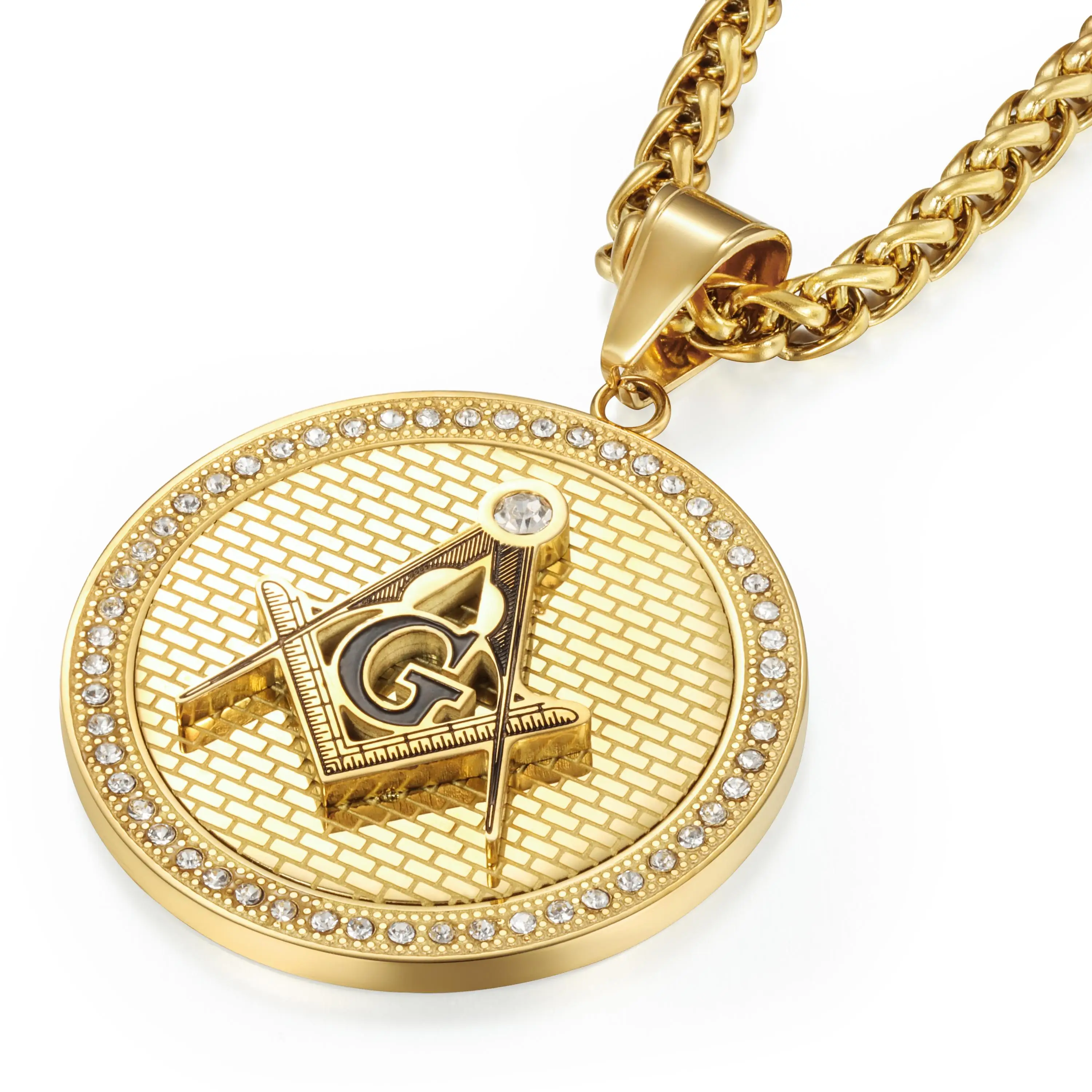 stainless steel Masonic crystal pendant necklace Personalized pendant Suitable for men women party jewelry accessories gift